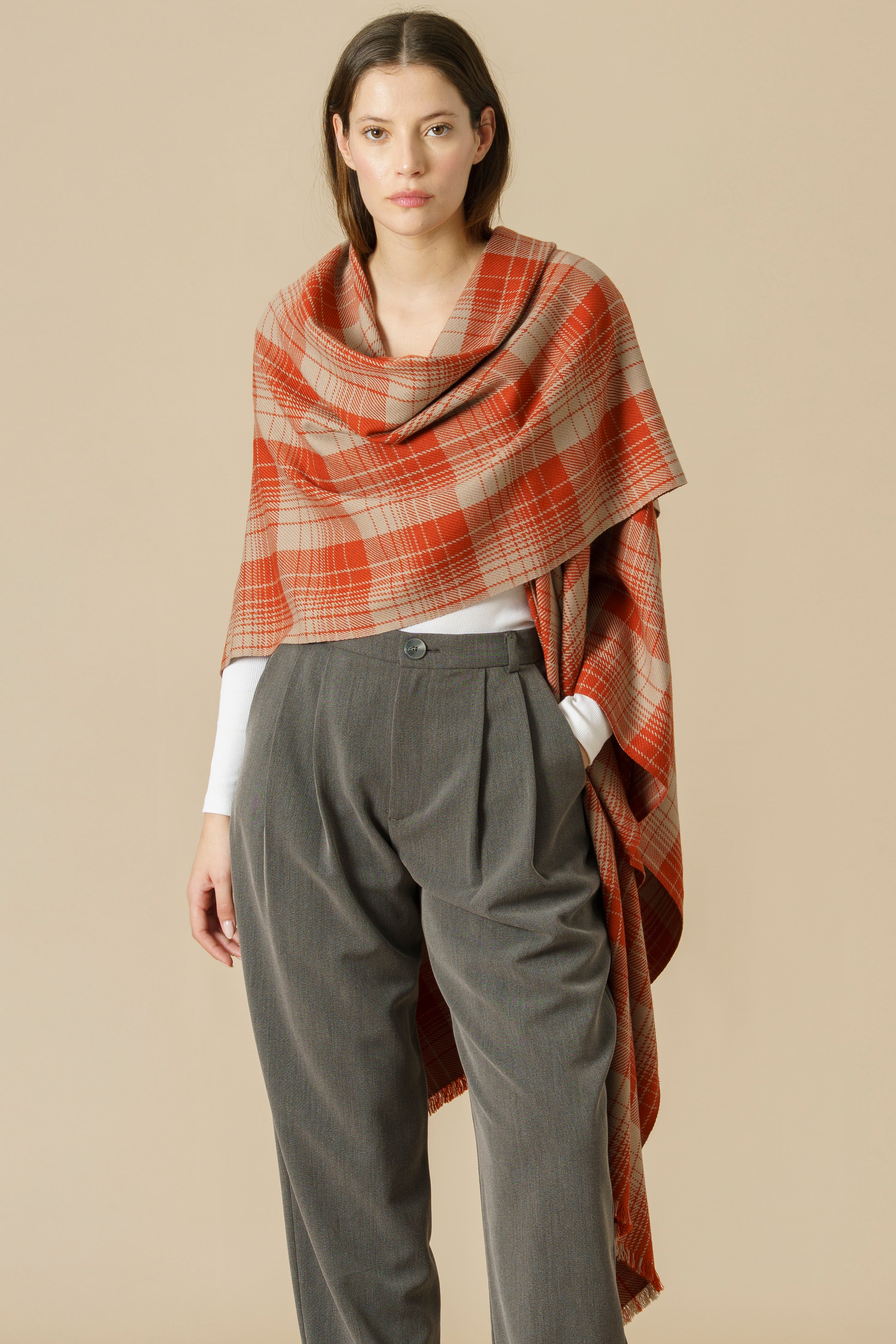 KILT RUANA - terracotta